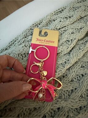 Juicy Couture Hot Pink Bow Keychain with Gold-Tone Hardware